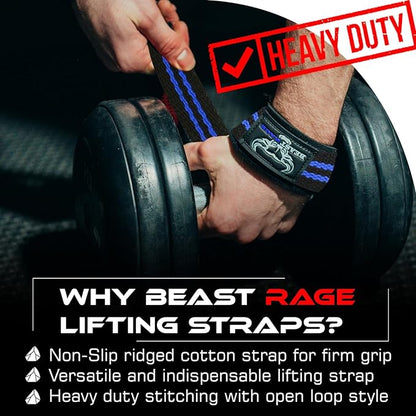 BEAST RAGE Lifting Straps for Weightlifting, Weight Lifting Straps Gym Power Workouts Lifting Wrist Straps Padded Cotton Men Women Support Lifters Deadlift Straps Hard Pull Exercise Straps