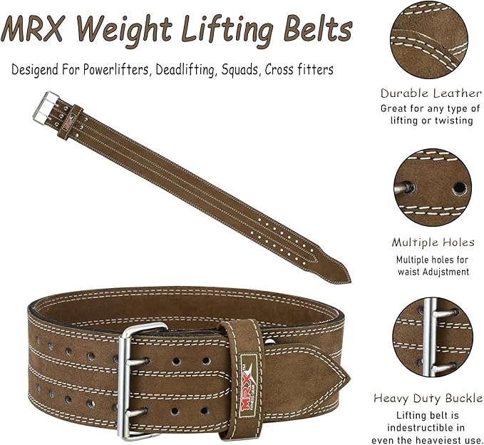 MRX Powerlifting Leather Belt 4" Wide 10mm Thickness 2 Prong