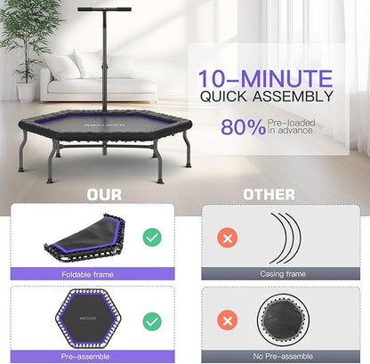 ANCHEER 50" Rebounder Trampoline for Adults With Bar, 550 LBS Mini Trampoline Quiet Exercise Bungee Jumping Cardio Trainer Workout