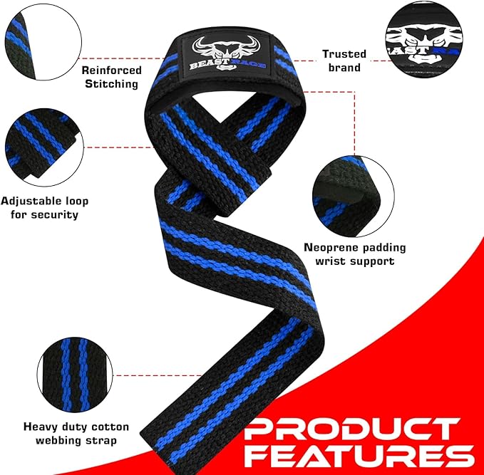 BEAST RAGE Lifting Straps for Weightlifting, Weight Lifting Straps Gym Power Workouts Lifting Wrist Straps Padded Cotton Men Women Support Lifters Deadlift Straps Hard Pull Exercise Straps