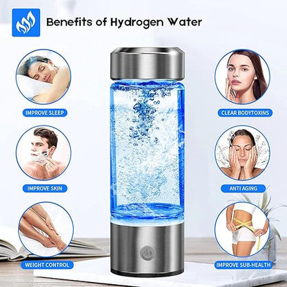 Hydrogen Water Bottle, Portable Hydrogen Water Ionizer Machine, Hydrogen Water Generator, Rechargeable Hydrogen Rich Water Glass Health Cup for Home Travel (Silver)
