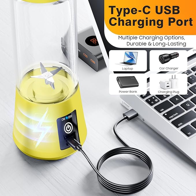 Portable Personal Size Mini Blender - 2025 Upgraded Cordless Blender for Smoothies & Shakes, Type-C Rechargeable, 380Ml Traveling BAP Free Juicer Cup for Sports/Travel/Home, 20000Rpm/Min Speed
