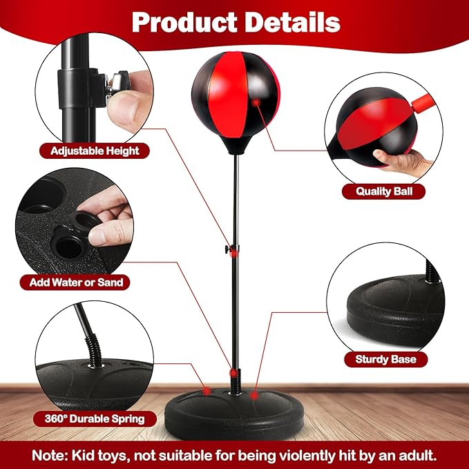 Punching Bag for Kids 8-12 Years, 2Pack Kids Boxing Gloves for 3-8, Kids Punching Bag with Height Adjustable Stand for 5-7, Outdoor Boy Toys, Birthday Gifts for 5 6 7 8 10 12 Years Old Boys