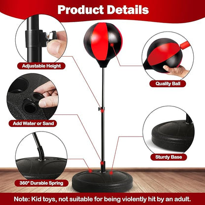 Punching Bag for Kids 8-12 Years, 2Pack Kids Boxing Gloves for 3-8, Kids Punching Bag with Height Adjustable Stand for 5-7, Outdoor Boy Toys, Birthday Gifts for 5 6 7 8 10 12 Years Old Boys