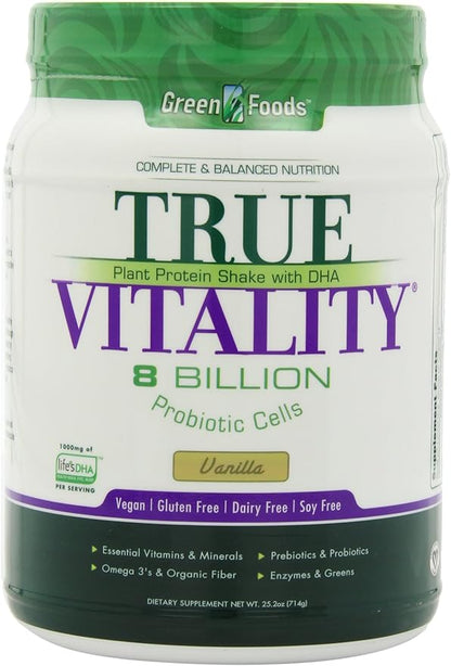 Green Foods True Vitality Plant Protein Shake, Vanilla, 25.2 Ounce