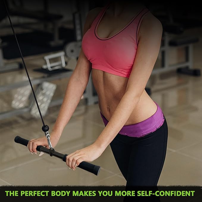 Tricep Press Down Bar, V Bar Cable Attachment, Steel with Non-Slip Rubber Grip (Black)
