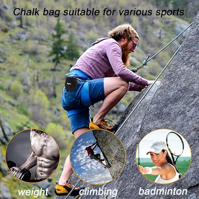 FX Chalk Bag for Climbing Gymnastics Weightlifter Chalk Bag with Back Zip Pocket and Adjustable Belt