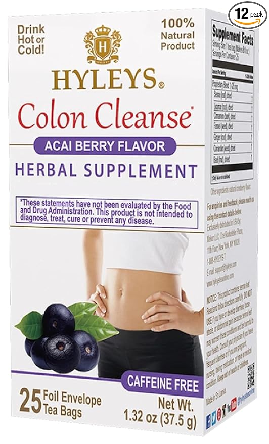 Hyleys Colon Cleanse Tea Acai Berry Flavor - 25 Tea Bags (12 Pack - 300 Tea Bags Total)