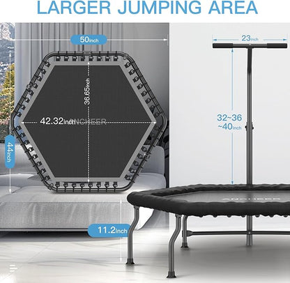 ANCHEER 50" Rebounder Trampoline for Adults With Bar, 550 LBS Mini Trampoline Quiet Exercise Bungee Jumping Cardio Trainer Workout