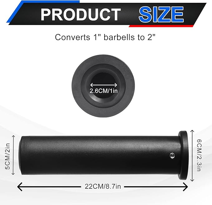 Olympic Adapter Sleeve (2 PCS), Converts 1" Standard Weight Plate Posts to 2" Olympic Weight Plate Posts, Suitable for 1" Standard Barbell Bars, Heavy Duty Nylon and Removable end Cap