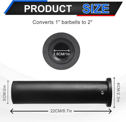 Olympic Adapter Sleeve (2 PCS), Converts 1" Standard Weight Plate Posts to 2" Olympic Weight Plate Posts, Suitable for 1" Standard Barbell Bars, Heavy Duty Nylon and Removable end Cap