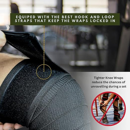 Hustle Athletics Knee Wraps - Exercise Equipment for Working Out - Compression Equipment Support Bands for Women and Men - Weightlifting Stabilizer Pads for Sports and Leg Workout Gym Straps