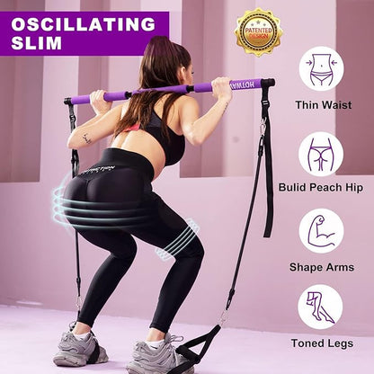 Ultimate Pilates bar kit.Multiple Fitness bar with Resistance Bands, Ab Rollers. Core Strength Training Equipment. Squat Machine for Men and Women. Portable Home Gym