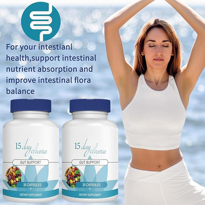15 Day Gut Cleanse - Gut and Colon Support, 15 Day Advanced Bowel Cleanse with Senna, Cascara Sagrada & Psyllium Husk (30 Capsules)