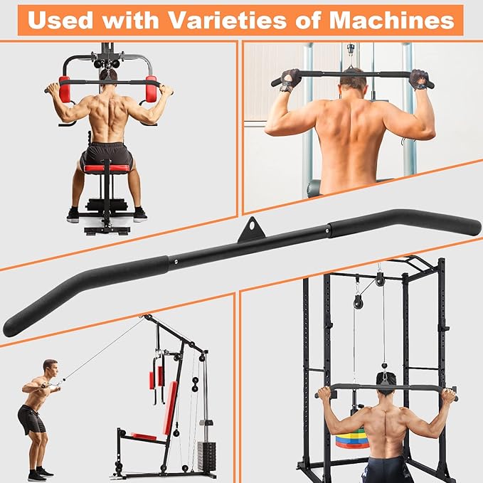 SERTT 39.37 Inch LAT Pulldown Bar Attachment for Pulley Cable Machine, Curl Tricep Press Down Bar with Rubber Handle, LAT Pull Down Bar Accessories for Gym, Strength Workout, Muscle Building