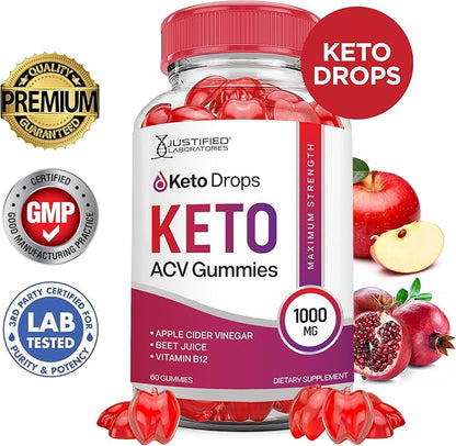 (3 Pack) Keto Drops Keto ACV Gummies Advanced Formula 1000MG Keto Drops Keto Gummies Apple Cider Vinegar Formulated with Pomegranate Beet Juice Powder B12 Vegan Non GMO 180 Gummys