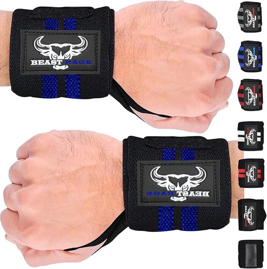 BEAST RAGE Wrist Wraps for Weightlifting - Adjustable Lifting Straps With Thumb Loop for Enhanced Gym Support, Powerlifting, Bodybuilding and Workout