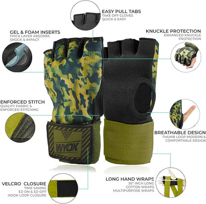 WYOX Gel Boxing Hand Wraps Inner Gloves for Men & Women, 80cm Quick Wrist Straps, Padded Knuckle Protection for Muay Thai Kickboxing, Hand Wraps for Boxing & Martial Arts