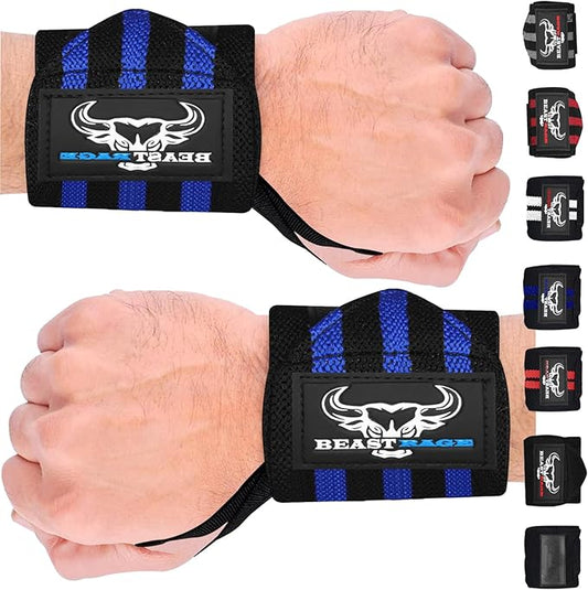 BEAST RAGE Wrist Wraps for Weightlifting - Adjustable Lifting Straps With Thumb Loop for Enhanced Gym Support, Powerlifting, Bodybuilding and Workout