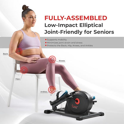 Sunny Health & Fitness Smart Mini Pedal Exerciser, Under Desk Bike/Elliptical for Home Workout & Cycle Cardio Training, Free SunnyFit App Link, Optional in Color, Mat/Workout Bands or Steel Stabilizer