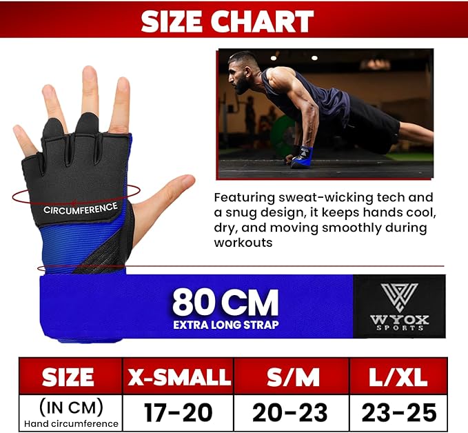 WYOX Gel Boxing Hand Wraps Inner Gloves for Men & Women, 80cm Quick Wrist Straps, Padded Knuckle Protection for Muay Thai Kickboxing, Hand Wraps for Boxing & Martial Arts