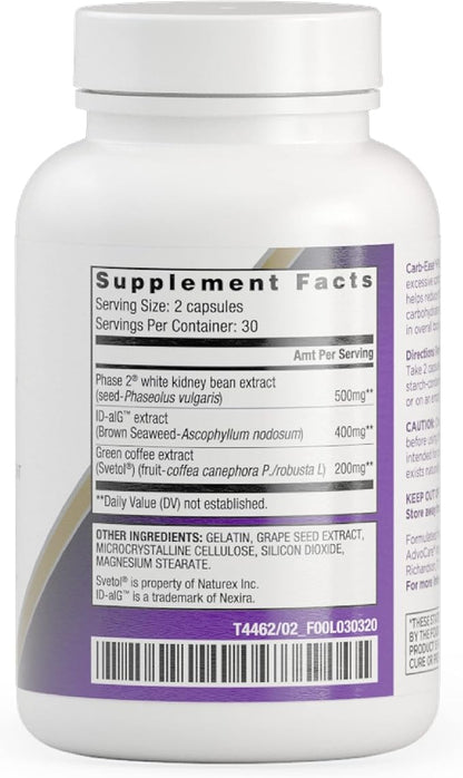 AdvoCare Carb-Ease Plus - Carb Blocker Supplement with Kidney Bean Extract, Grape Seed Extract & Green Coffee Extract - Supports Healthy Metabolism* - 60 Capsules