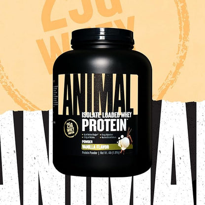 Animal Whey Isolate Protein Powder - Loaded for Pre & Post Workout Muscle Builder and Recovery with Digestive Enzymes for Men & Women - 25g Protein, Great Taste, Low Sugar - Vanilla 4 lbs