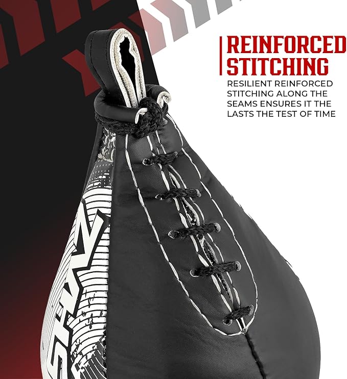 SHAZ Skin-Tec Leather Boxing Speed Bag with Swivel Punching Training Speedbag MMA Muay Thai Punch Speed Ball with Hanging Swivel Mount Dodge Striking Speedball