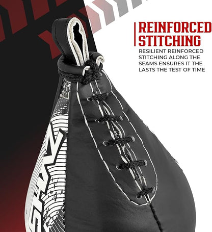 SHAZ Skin-Tec Leather Boxing Speed Bag with Swivel Punching Training Speedbag MMA Muay Thai Punch Speed Ball with Hanging Swivel Mount Dodge Striking Speedball
