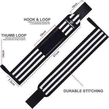 Wrist Wraps for Weightlifting - USPA & IPL Approved 18" Gym Wrist Support with Thumb Loop - Heavy Duty Lifting Wrist Straps for Fitness, Workout, Powerlifting, & Bodybuilding (Pair)