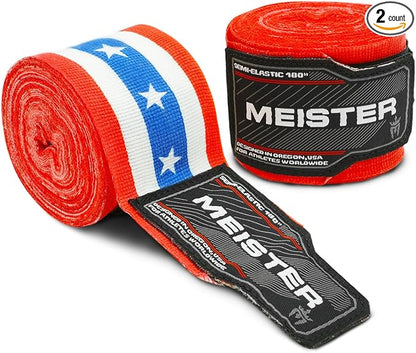 Meister Adult 180" Semi-Elastic Hand Wraps for MMA & Boxing (Pair)