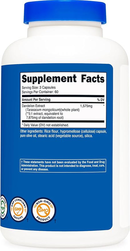 Nutricost Dandelion Extract Capsules 1575mg Per Serving (180 Capsules) - 525mg Per Capsule, Non-GMO, Gluten Free