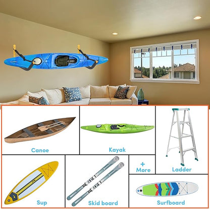 Kayak Storage Rack,Kayak Rack for Garage,Kayak Wall Mount Kayak Wall Rack with Nylon Straps,Heavy Duty Kayak Hanger Kayak Hook Suitable for Kayaks and SUP Paddle Board(4Pack,6 Colors)