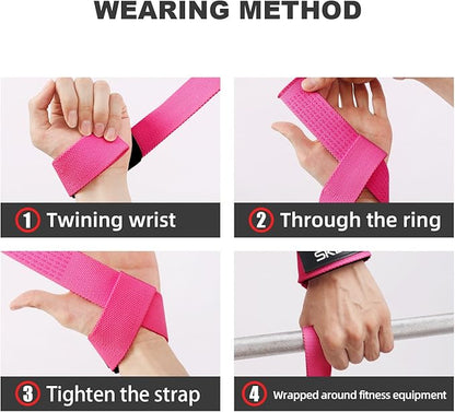 SKDK Cotton Hard Pull Wrist Lifting Straps Grips Band-Deadlift Straps with Neoprene Cushioned Wrist Padded and Anti-Skid Silicone - for Weightlifting, Bodybuilding, Xfit, Strength Training