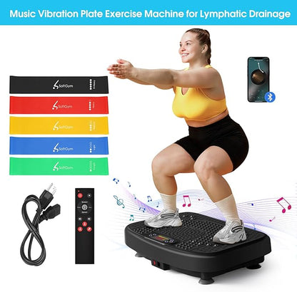 Vibration Plate Exercise Machine for Lymphatic Drainage,Softgym Power Vibrate Stand Shake Board 400 Lbs Capacity Whole Body Workout Waver with Fitness Resistance Bands Weight Loss Gifts for Women Men