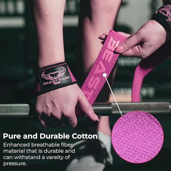 BEAST RAGE Lifting Straps for Weightlifting, Weight Lifting Straps Gym Power Workouts Lifting Wrist Straps Padded Cotton Men Women Support Lifters Deadlift Straps Hard Pull Exercise Straps