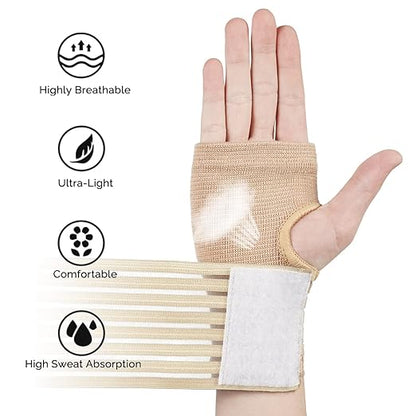 Wrist Brace, 2 Pack Elastic Wrist Support with Strap, Wrist Compression Wrap Adjustable Wrist Strap Relieves Wrist Pain, Tendonitis, Sports Use for Men and Women, Right & Lef(cream color)