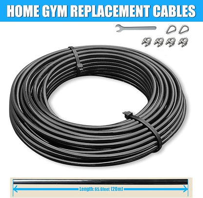 KORIKAHM Replacement Cables for Home Gym, 65.6/98.4 Ft Fitness Pulley Cable, 5mm TPU Coated Weight Machine Steel Cable Replacement for Pulley System Gym