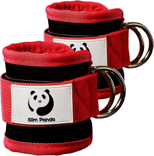 Slim Panda Ankle Strap for Cable Machine,Ankle Cuff for Kickbacks, Booty Hip Abductors,Glute Workouts, Leg Extensions, Curls for Men and Women, Adjustable with Double D-Rings