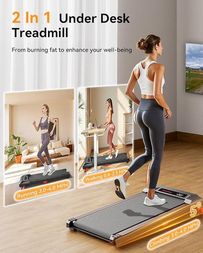 Walking Pad Treadmill, WalkDate Incline Walking Pad Under Desk Treadmills 330 Lbs Capacity, 2.5HP Low Noise Portable Running Machine for Home and Office, with LED Display, Remote Control