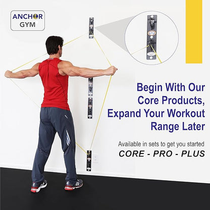 Anchor Gym Core Station - Wall Mount Workout Anchors for Resistance Band, Three Units with Two Hooks for Exercise Bands, Body Weight Straps, Strength Training & Home Gym - (Screws Included)