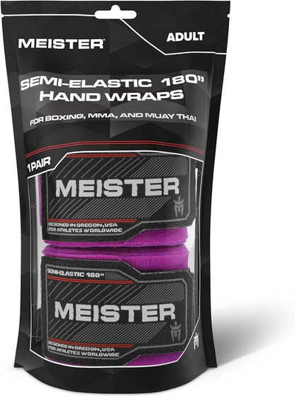 Meister Adult 180" Semi-Elastic Hand Wraps for MMA & Boxing (Pair)