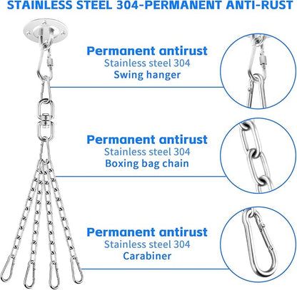 360 Rotation Heavy Bag Chain, Punching Bag Hanger With Stainless Steel Swivel Chain and 4 Snap Hooks, Mount for Hammock, Gym Swing, Yoga Swing, Trapeze