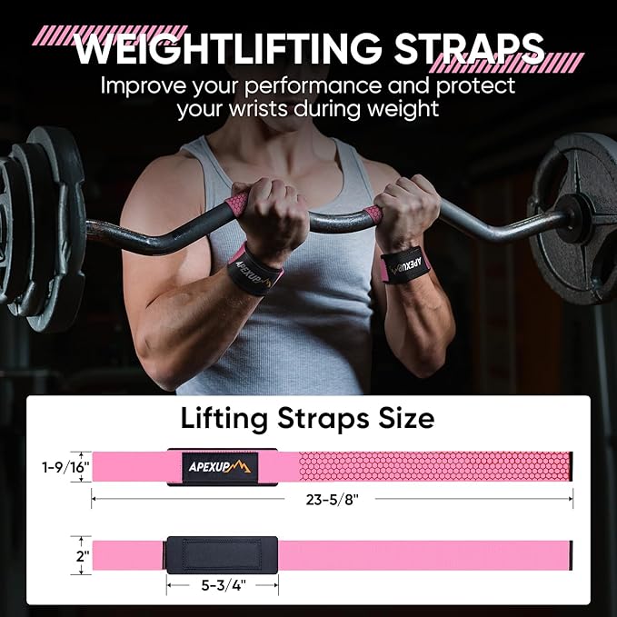 APEXUP Weight Lifting Straps for Weightlifting, Lifting Wrist Straps Gym, Deadlift Straps, Anti Slip Silicone and Neoprene Padded Weightlifting Straps Men Women Powerlifting, Strength Training