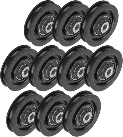 Keenso 10 Pcs/Set 75mm/90mm Nylon Bearing Pulley Wheel Replacement Black for Cable Machine Gym Equipment Exercise Strength Training Accessory