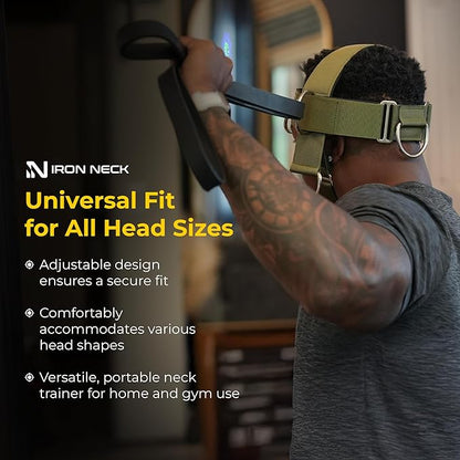 Iron Neck, Versatile Neck Exerciser, Strengthener and Trainer with Adjustable Head and Chin Strap, Portable Head Harness for Weight Lifting, Home and Gym Use