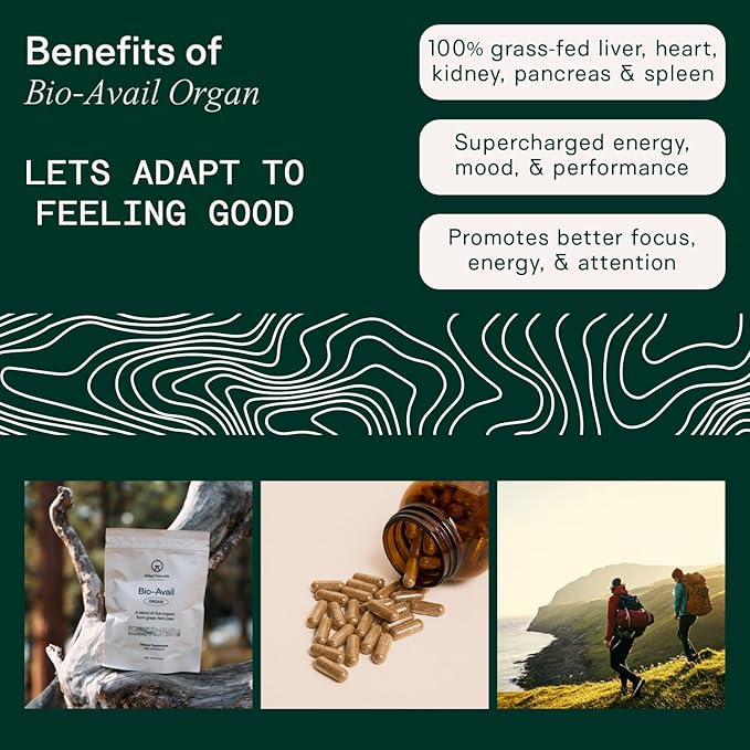 Adapt Naturals Organ Supplement, Bioavailable Grass Fed Beef Liver Capsules, Blend of Liver, Heart, Kidney, Pancreas & Spleen, Support Liver Cleanse Detox & Repair | Source of CoQ10-30 Days Supply