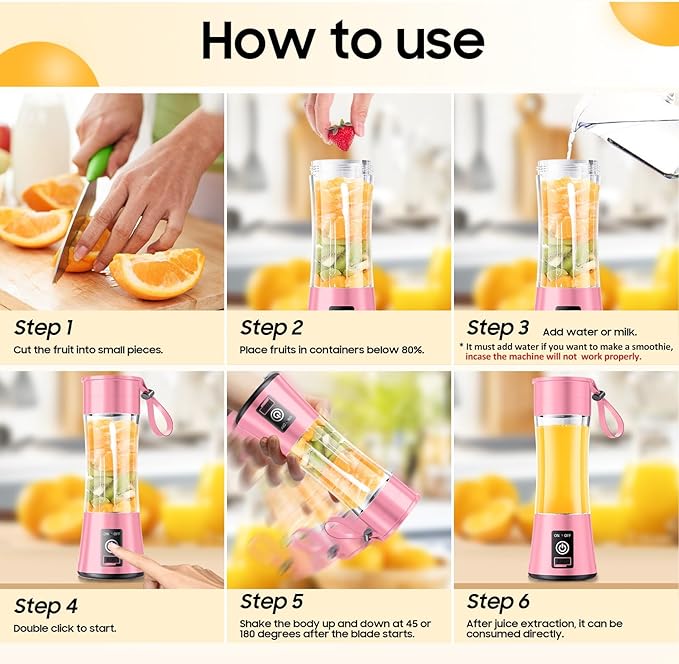 Cordless Personal Size Portable Blender - Blender Make Smoothies & Shakes, 12 Oz BAP Free Traveling Cup, Quickly Squeezed in Office/Picnic/Sprots