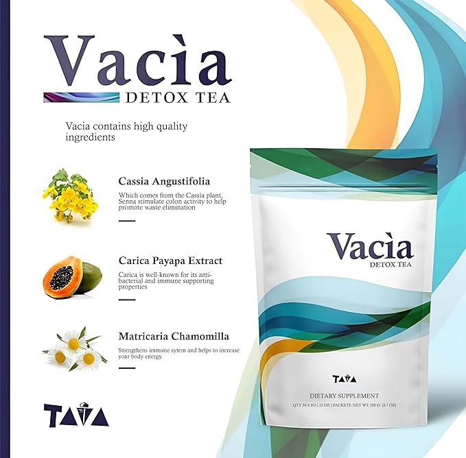 TAVA Vacia Detox Tea Supplement, Boosts Energy, Supports Joint Mobility and Immune System, Contains 30 Packets (3.5g per pack)