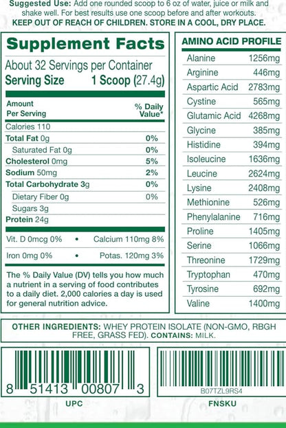 100% Grass Fed Unflavored Whey Protein Isolate-Keto-Low Carbs-2lbs